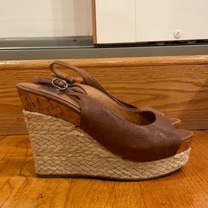 Brown leather, cork wedges